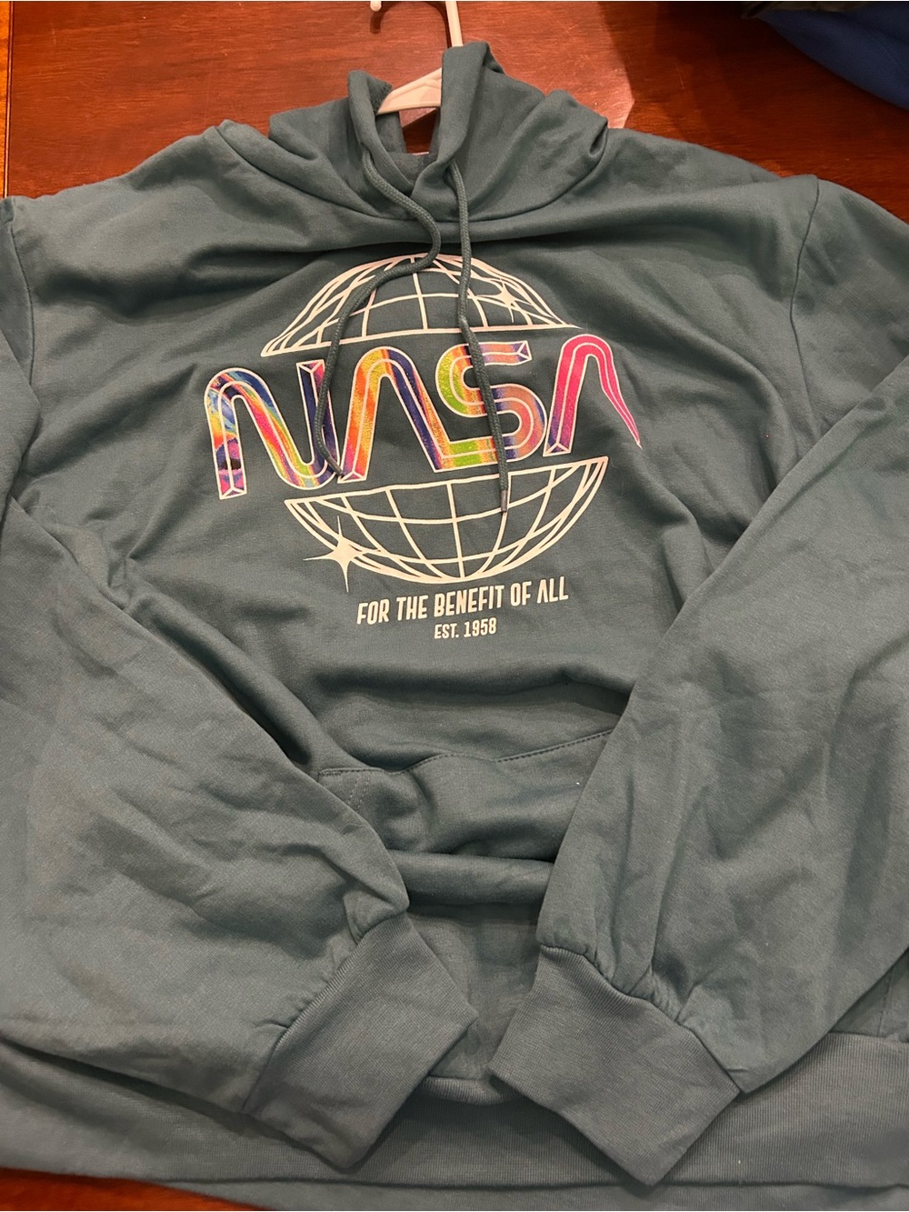NASA Graphic Pullover Hoodie in Teal Green